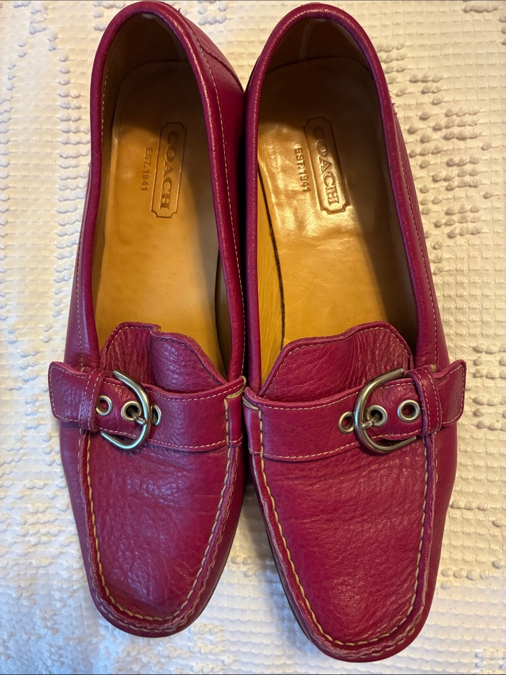 Coach Fuchsia Leather Buckle Emery Driving Loafers